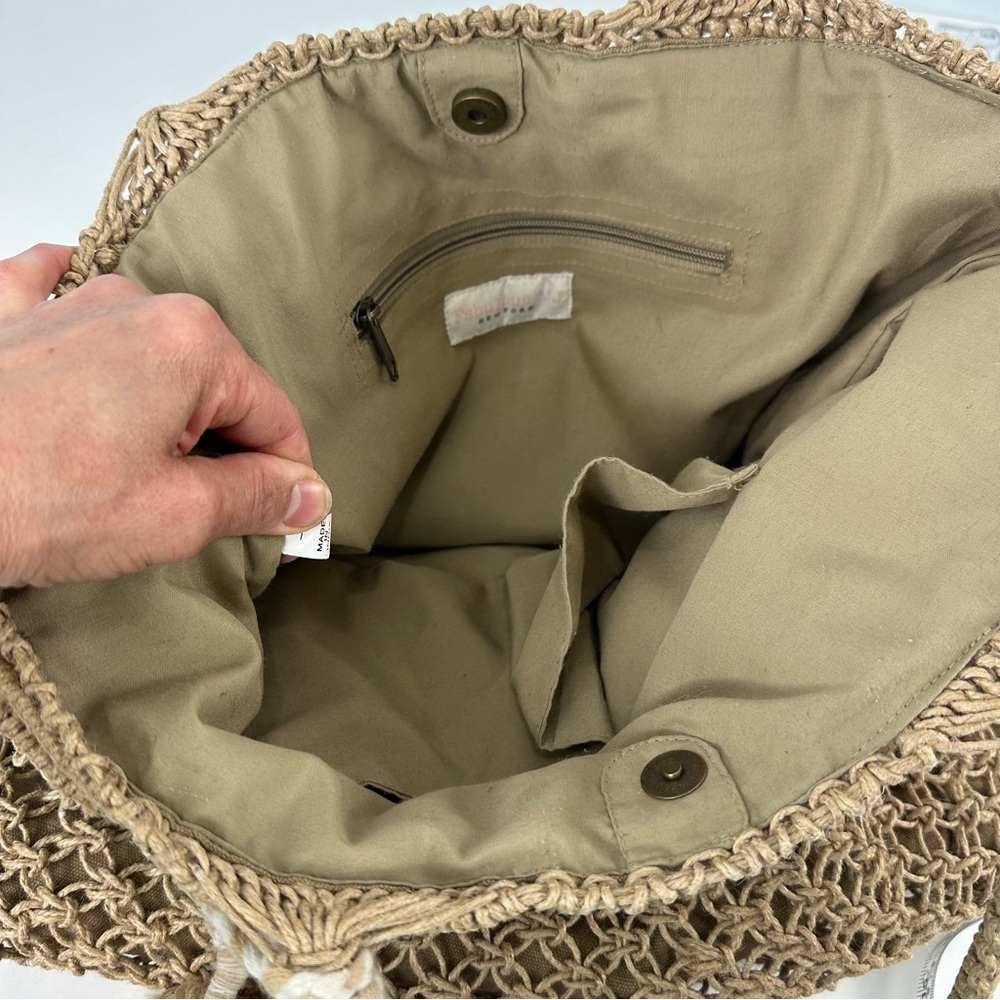 Fabulous MJ New York Tan Boho Woven Tote With Cream & Tan Braided Tassels - Picture 7 of 13